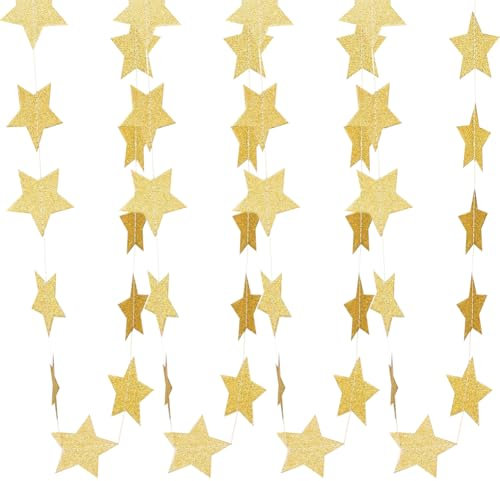 FSSTUD 4 Stück Glitzerstern-Girlande, Papierstern-Schnüre, kleine Stern-Banner, Geburtstag, hängende Girlanden, Party-Girlande, Hochzeit, Wimpelkette, Banner, Stern-Papier-Hängedekorationen