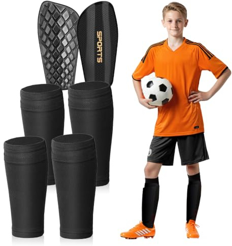 BNGXR Schienbeinschoner Kinder Fussball, Schienbeinschoner mit Anti-Rutsch Ärmel und Optimierter Einstecktasche, Doppelschicht Schienbeinschoner Fußball, Zum Schutz Der Beine, für Kinder Jugend
