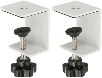 PATIKIL C Klemmen, 2 Stück Metall Schreibtischklemme, Verstellbare Montage Tischklemme mit Schutzpolster zur Befestigung von Acrylglas Kunststoff Holzplatten, Weiß