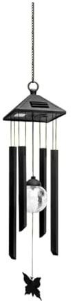 Colcolo Solar Powered Light with Wind Chime Colour Changing Lantern Melodious Sound Crackled Glass Ball Accessories Height 75cm