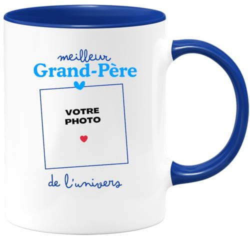 quotedazur Café-Croissant - Mug Personnalisable Texte Photo Tasse Cadeau Noël Meilleur Grand-Père De L'Univers - Bleu/Céramique