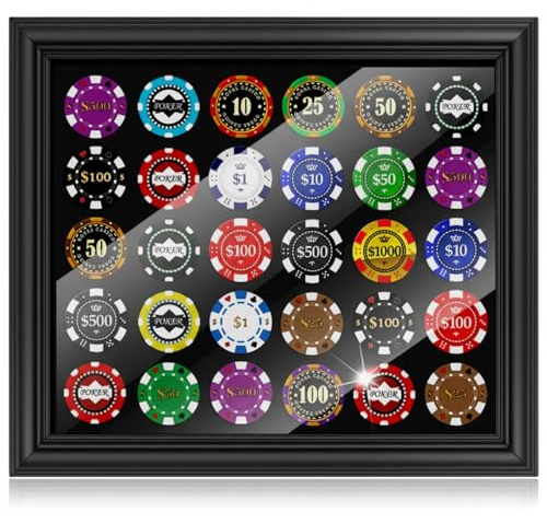 Silipull 30 Poker Chip Display Case 13.5 x 11.5 Inch Golf Poker Chip Holder for 39/40mm Wall Mount or Tabletop Display Frame for Christmas Collectors Souvenir Gift