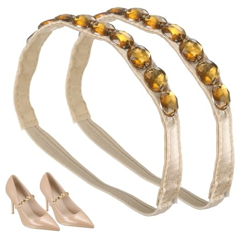 QUARKZMAN 2 par höga klackar skoremmar, strass elastiska skoremmar klack avtagbara ankelremmar ersättning skosnören kristall för kvinnor lösa höga klackar tofflor sandaler, beige + guld