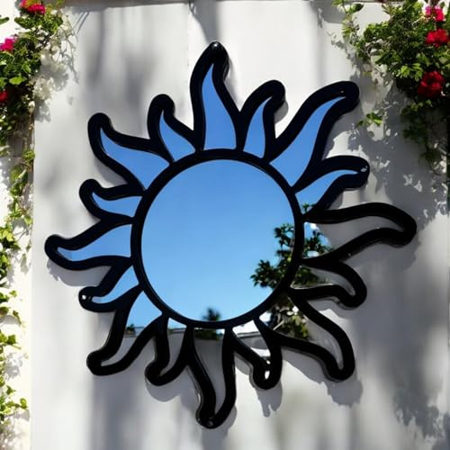 Servewell Decorative Sun Garden Mirror, Black Frame, Indoor/Outdoor