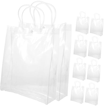 NIYANGLE 10stücke Klarsichttüte aus Wiederverwendbare Geschenktüte mit Tragegriff Praktische Handtasche für Süßigkeiten Geschenke und Blumen Leicht und Reißfest