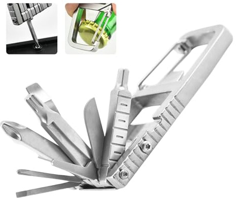 12 in 1 Mini Multi Tool, Portable Keychain Multitool Screwdriver Bit, Folding Outdoor Bottle Opener Compact Pocket Size Phone Holder for Camping Outdoors, 3.46x1.46inch