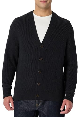 Amazon Essentials Cardigan en Coton Mélangé, Coupe Décontractée Homme, Noir, L