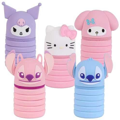 CERDÁ LIFE'S LITTLE MOMENTS - Porte-stylo en silicone Pop Up avec personnages 3D | Design Stitch, Angel, Hello Kitty, My Melody, Kuromi - Trousse souple extensible pour stylos et crayons [Violet