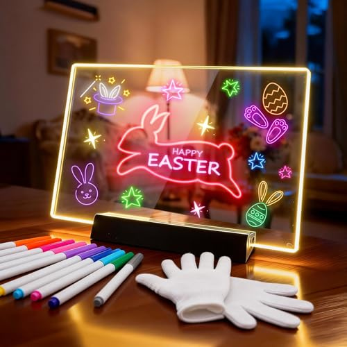 Tableau à dessin LED lumineux, tableau de notes LED avec couleurs, tableau de notes en acrylique pour enfants, tableau d'écriture en acrylique avec 12 crayons de couleur, effaçable, dessin, mémo