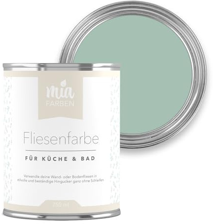 miafarben Fliesenfarbe ohne Schleifen matt 750ml (Mias Minze) | Fliesenlack für Wand und Boden in Bad und Küche, hochdeckend, wischfest, strapazierfähig, wasserbasiert