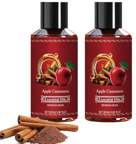 Apple Cinnamon Essential Oil, Ätherisches Apfel-Zimt-Haaröl, Herbst duftende Ätherische Öle für Diffusoren für Haus, Körper, Seifenherstellung, Massage (100ml, 2pc)