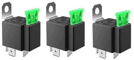 3 Stück 12V Sicherungsrelais 30A ATO/ATC Flachsicherung, 4-polige SPST Relais für den Automobilbereich mit 12 AWG Hochleistungskabeln