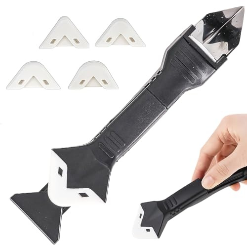 3-in-1 Silicone Caulking Tool Kit, Sealant Remover & Finisher with Replaceable Pads, Grout Scraper for Bathroom, Kitchen, Floor Tile Sealing & Repair