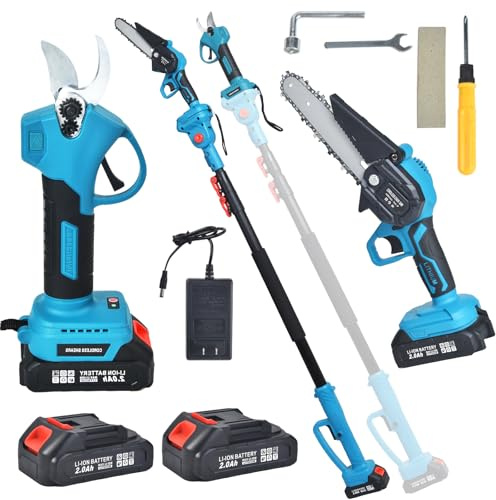 SINWE Astschere, 30MM Gartenschere mit 2 Akku 2000mAh, Bürstenloser Motor Baumschere, Kabellose Elektrisch Garten Schere mit LED-Schnittzählerm, Verstärktes Schutz (4 in 1)