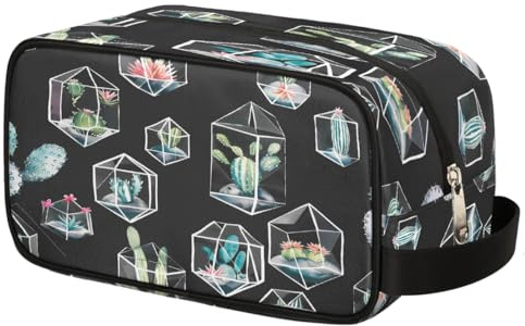 Watercolor Terrariums Cactus Toiletry Bag for Travel, Cosmetic Makeup Bag Waterproof Polyester Shaving Bag for Men Women Kids, Portable Organizer for Bathroom Gym Vacation
