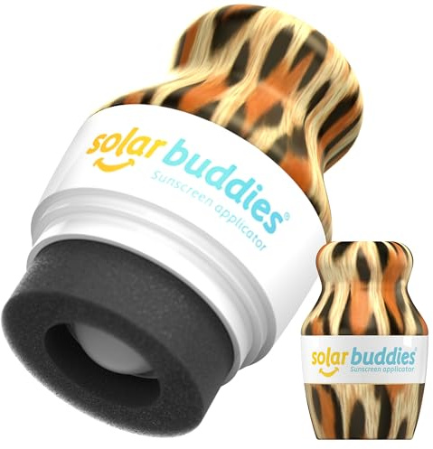 Solar Buddies Solkrämsapplikator – Singel – Påfyllningsbar Roll-On med Svamp för Solkräm & Lotion för Barn, Vuxna & Familj – Rymmer 100 ml – Perfekt för Resor (Leopard Single)
