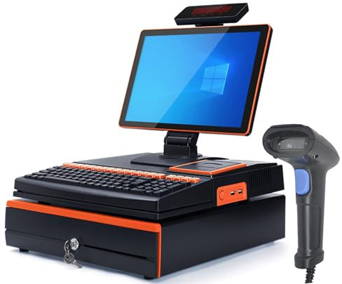 BEESOM Dual Touch screen Cash Registers,Thermal Point Sales Cash,15.6 Dual Touch Displays,Built-in Printer + Metal Cash Drawer + Multiple Interfaces,Supermarkets/Department Stores Single