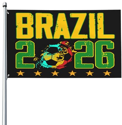 Bandiera 6 stelle Brasile 2026, tifoso del Brasile, pallone da calcio, Coppa 26, 3x5, striscione da giardino, bandiere da esterno