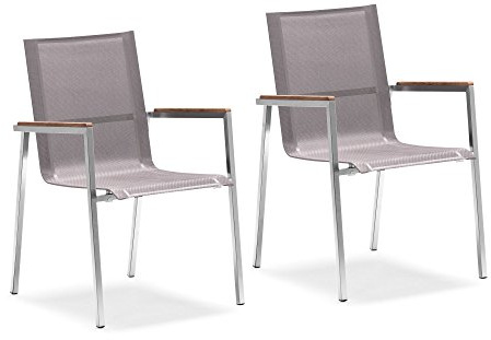 Zelsius 2X Premium Gartenstuhl aus Edelstahl mit Teak Holz Armlehne | 55 x 56 x 88 cm | Taupe | Balkonstuhl für Garten und Terrasse | stapelbar und wetterfest | Terrassenstuhl | 2 Balkonstühle Set