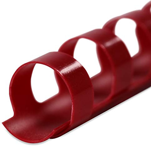 Plastikbinderücken, ROT, 6 mm, 21 Ringe, 100 Stück, für ca. 20 Blatt – Plastikringbindung, Spiralbindung, Ringbindung
