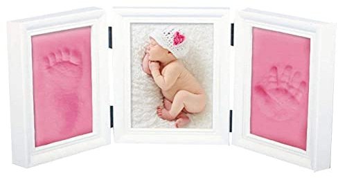 JZK Weiß Baby Handabdruck Fußabdruck Foto Rahmen Set, EN71 Spielzeug Test übergeben ungiftig Kind sicher, Geschenk für Mädchen Junge Babyparty Babyshower Taufe (rot Ton)