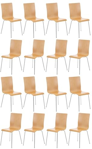 CLP 16er-Set Wartezimmerstuhl Pepe Mit Ergonomischem Holzsitz Und Metallgestell l 16 x Konferenzstuhl, Farbe:Natur