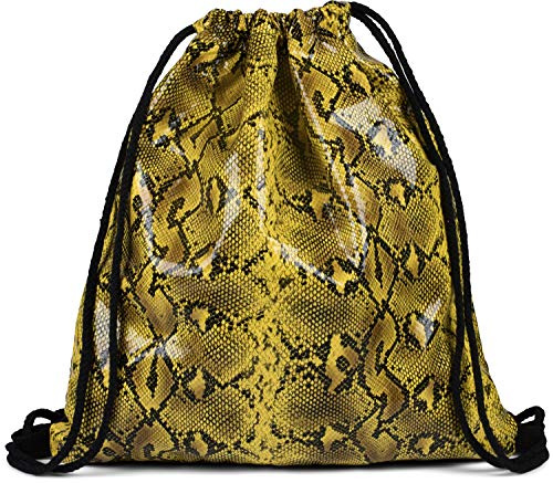 styleBREAKER Unisex Turnbeutel Python Schlangen-Optik, Gelb-Schwarz | 39x12x42 cm großes Hauptfach (20 L Volumen). Als Gym-Bag nutzbar. Offen 54 cm oder geschlossen 89 cm lange Träger.