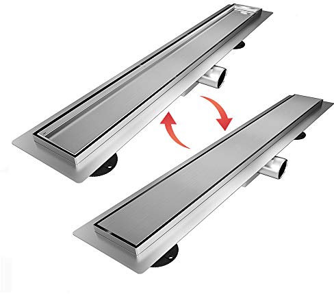 SONNI 90cm Edelstahl Duschrinne - Extra flach, befliesbar, Komplettset mit Geruchsstop und Haarsieb - Randablauf & versteckte Ablaufrinne in einem