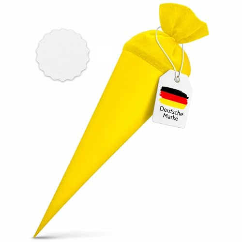 itenga Set Bastelschultüte rund 70 cm inkl. Namensschild in Stern Form - Schultüte Zuckertüte Rohling Personalisieren Name Schulkind (Gelb)