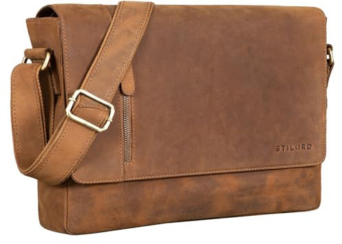 STILORD Davis Messenger Bag Leder 13 Zoll Laptop Tasche Vintage Umhängetasche Schultertasche für Uni Büro Büchertasche Messengertasche Echtleder Damen und Herren Farbe:Muskat - braun
