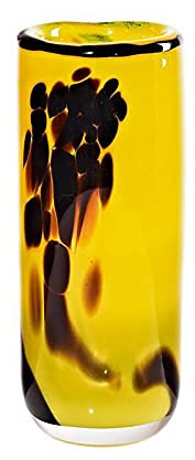 Vase Blumenvase eckig Stiller 20cm gelb Handgeformte und Mundgeblasene Glasvase