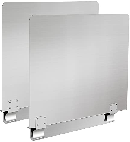 SDSNTE Stainless Steel Commercial Deep Fryer Splash Guard 20-1/2 W X 18 H Side Splash Universal fit clips stop oil from splattering, pack of 2