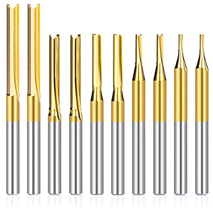 ElecMotive Fraise Droite à Double Tranchant 10pcs,Revêtement en Titane Fraises de Défonceuse Droites à 2 Cannelures Gravure CNC