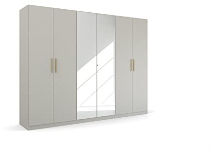 Rauch Möbel Quadra-Spin SKANDI, Kleiderschrank, Seidengrau, Breite 271 cm | Schrank im Skandi Stil, 6-türig, mit Spiegel, für Schlafzimmer, Kinderzimmer, Wohnzimmer, Studentenwohnung, Garderobe