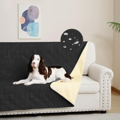 DUJUIKE Wasserdichter Sofabezug für Hunde, 100% wasserdichte Hundedecke, Sofaschutz, Bettdecke mit Antirutschpartikeln, Möbelschutz für Hunde, Katzen und Haustiere (Schwarz, 173-208cm)