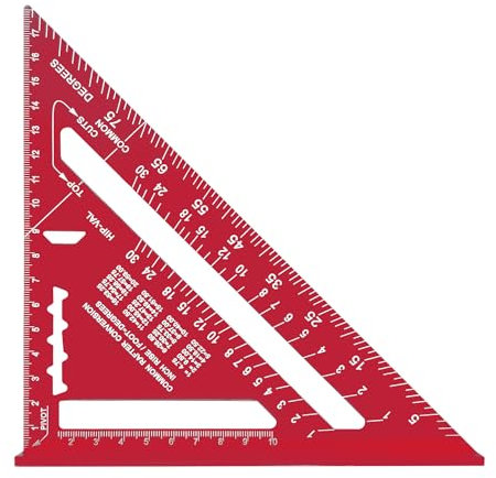 Carpenter Measuring Square Metric Imperial 7 Inches,Aluminum Alloy,90 Degree Thickened Triangle Ruler for Woodworking (red)