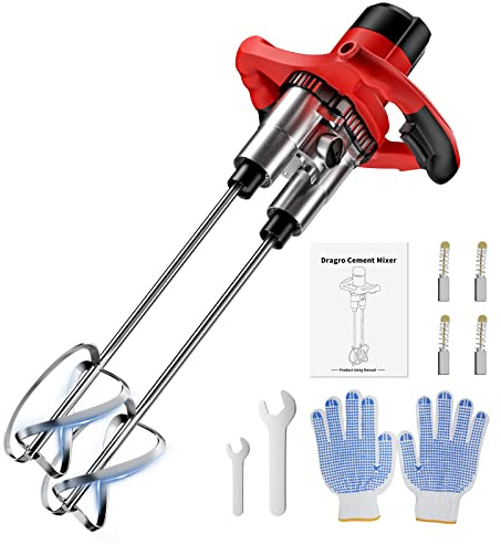 Double-Paddle Electric Cement Mixer, 2300W Handheld Electric Concrete Mixer, Portable Mud Mixer with 6 Adjustable Speed, Double Auger Mixer for Mixing Mud, Cement, Mortar, Paint, Fodder
