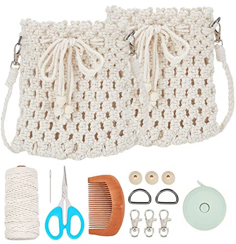 FREEBLOSS 2 Set Makramee Tasche Kit für Anfänger Boho Makramee Geldbörse Handgewebte Tasche für Frauen Mädchen Makramee-Kit für Erwachsene Anfänger