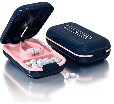 Dyroe tablettenteiler, Pillenschneider Große und Kleine Tabletten, Tablettenspalter Pillenteiler mit Tablettenaufbewahrungsfach, Pillen Vitamin-Tabletten, Tragbarer Tasche Pillenzerkleinerer Blau