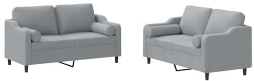 vidaXL Sofagarnitur 2-TLG., Sessel Couch mit Kissen, Sofa Wohnzimmersofa mit Armlehnen, Couchgarnitur Designsofa Sitzmöbel Polstermöbel, Hellgrau Stoff