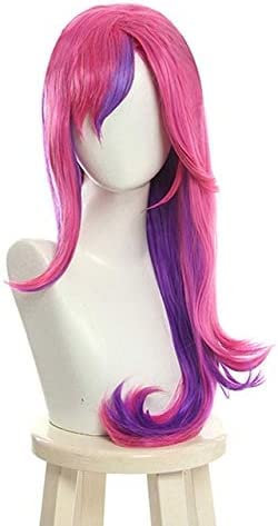 LINLINCD - Anime Coser Wig L - Peluca esmaltada Lol Xayah Cosplay pelucas estrellas protectoras Cosplay peluca lila larga rosa con orejas Halloween resistente al calor pelo sintético resistente