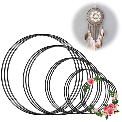 Forhandy 15pcs Metallring Schwarz 10/15/20/25/30cm, Metallringe zum Basteln | Deko Ringe zum Aufhängen DIY Drahtringe zum Basteln 3mm für Traumfänger Ringe Hochzeitskranz Weihnachtskranz Wanddeko