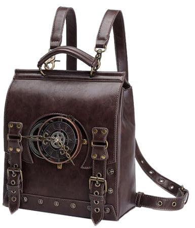 Rucksack Leder Damen Vintage Tasche für Herren Laptoptasche Steampunk Punk Rucksack | Canvas Reiserucksack Retro Mittelalter PU Leder Tasche