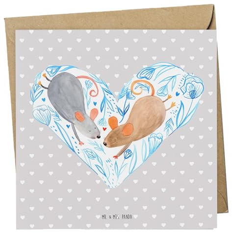 Mr. & Mrs. Panda Grußkarte Mäuse Herz - Geschenk, anlasskarte, Maus, Freundin, faltkarte, Hochzeit, Klappkarte, für Immer, doppelkarte, Liebe, Lieblingsmensch, Glückwunschkarte