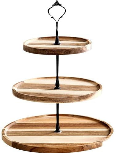 Muteitt 3-stöckiger Kuchenständer, Vintage-dessertständer Aus Holz, Runder Kuchenteller Aus Holz, Stabiler Nachmittagsteeständer Zum Präsentieren Von Kuchen, Sandwich, Cupcake