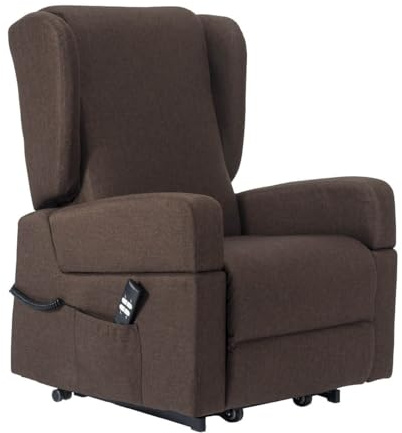 Sime PL-2 relaxsessel elektrisch Vertikal, 2 Motoren, unabhängig verstellbare Rückenlehne, Fußbrett Rollengriffe Memory-Foam abnehmbare Armlehnen Kleiner Tisch schmutzabweisend Braun