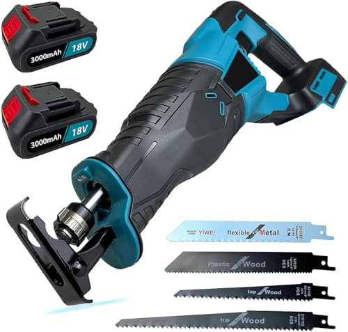 ANUPTTA Akku Reciprosäge, Kompatibel mit Makita 18V Akkus 2x3000mAh Akku und Schnellladegerät, 4 Stück Sägeblatt variable Geschwindigkeit 3000 SPM, für Holz & Metall & Elektrowerkzeug