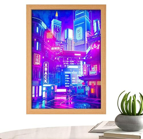 Lighted Up Pictures | City Landscape Painting - Romantic Lighted Picture, Illuminated Lighted Wall Art Prints Picture for Home, Bedroom, Living Room