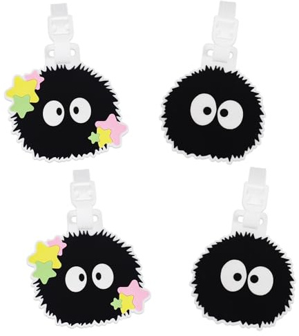 GTOTd Cute Soot Luggage Tag Kofferanhänger Koffer (4 Stück) | Anime Tags mit Namensschild Adressschild, Koffer Reisegepäck Taschenanhänger für Frauen Männer