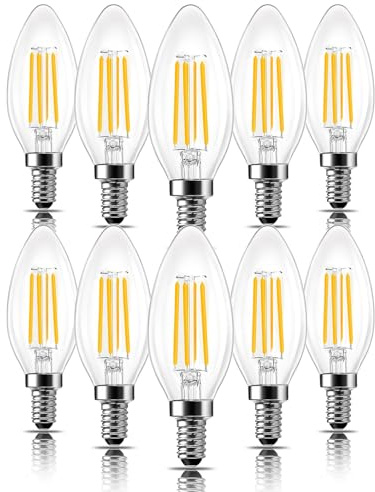 ROMANJOY C35 4W LED E14 Candle Bulb, Dimmable Warm White 2700K, 10Pack | 40W Equivalent E14 SES Bulb, Vintage Candelabra LED Bulbs for Chandeliers, Ceiling Fans, Decorative Wall Fixtures